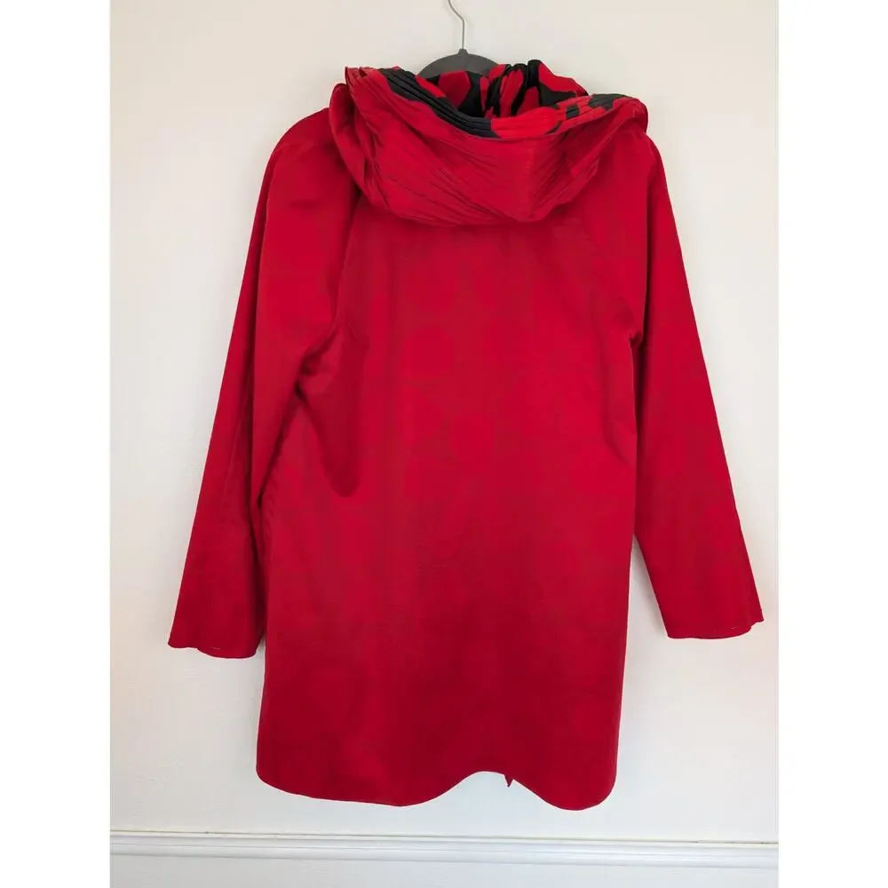 UBU Raincoat Reversible Pleated Floral Hooded Spring Fall Quirky Red Size S